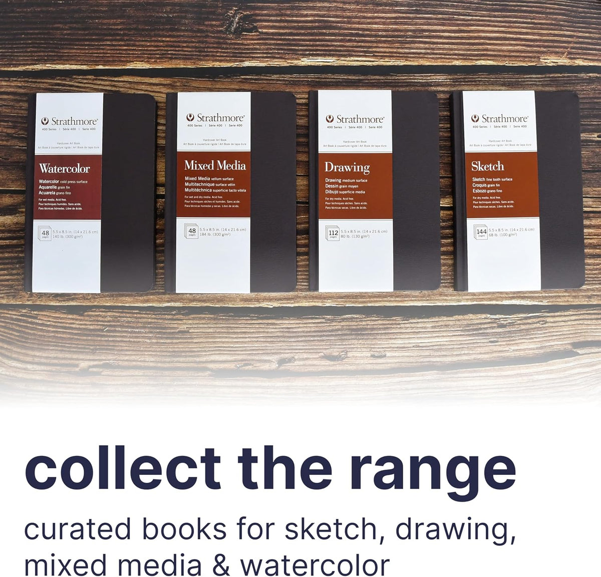 Strathmore 400 Series Watercolor Paper Art Book, Matte Brown Cover, Natural White, Hardbound, 24 Sheets, 8.5x5.5 inch