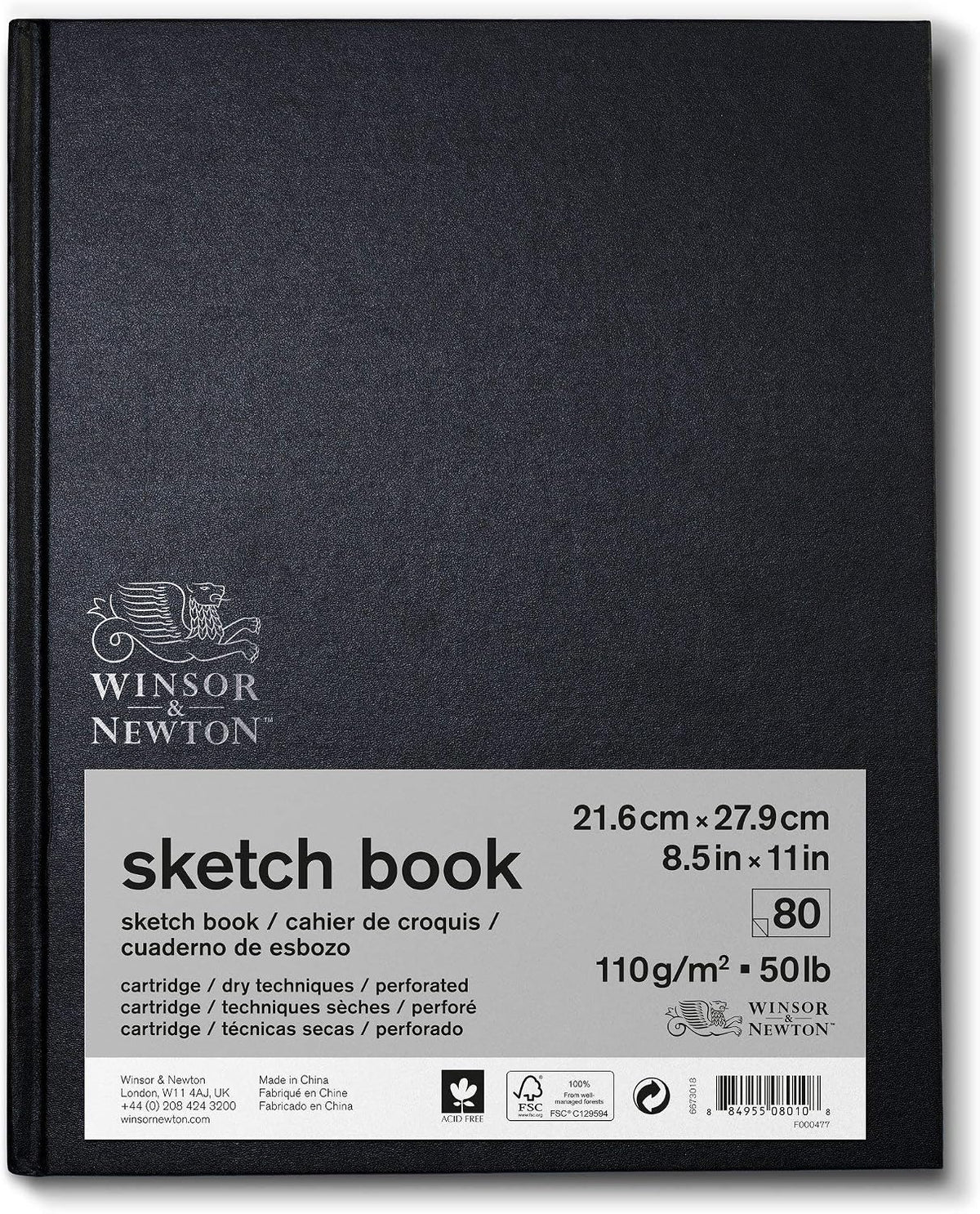 Winsor & Newton Classic Hard Bound Sketch Book, 8.5" x 11", 80 sheets, 110gsm, Natural White