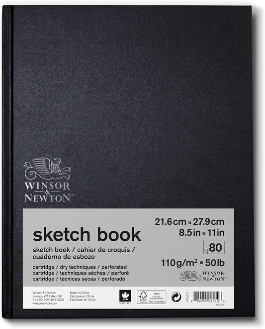 Winsor & Newton Classic Hard Bound Sketch Book, 8.5" x 11", 80 sheets, 110gsm, Natural White