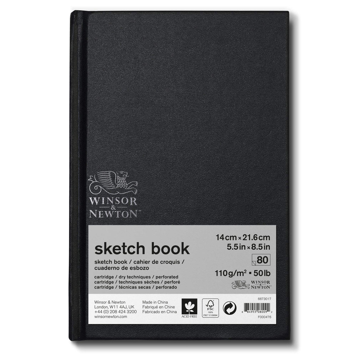 Winsor & Newton Classic Hard Bound Sketch Book, 8.5" x 11", 80 sheets, 110gsm, Natural White