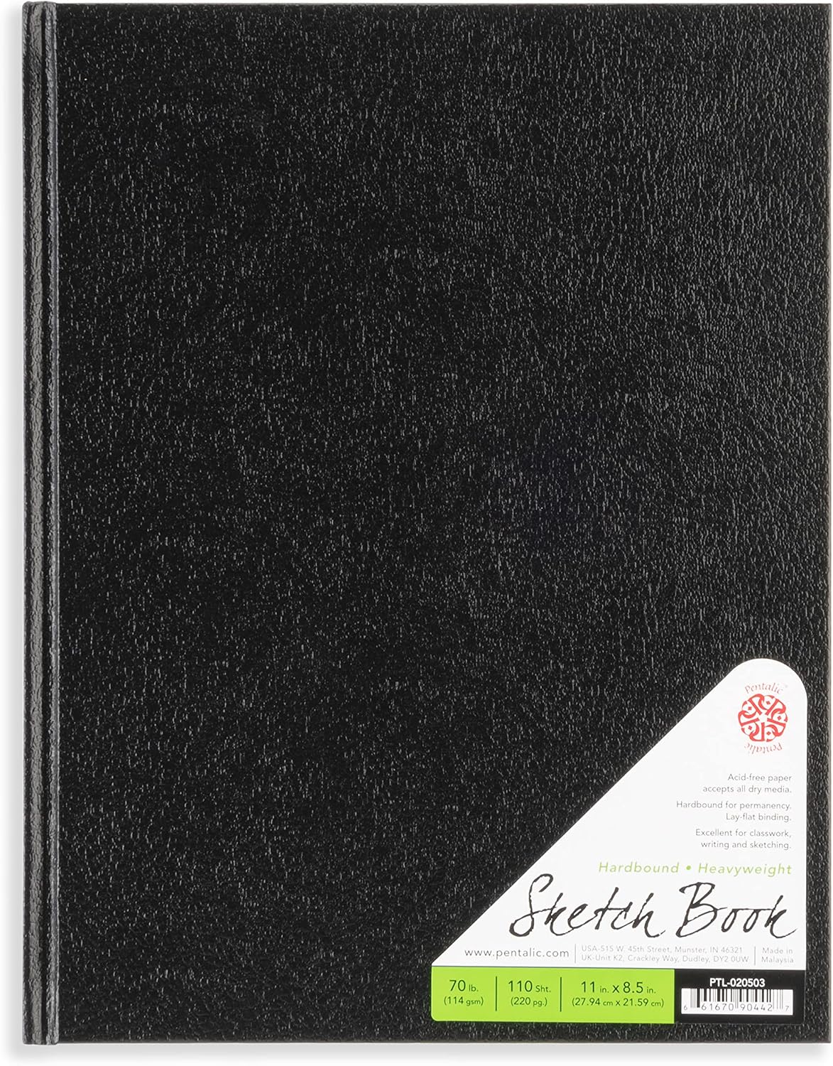 Pentalic - 8.5"x 11" Hardbound Sketchbook, 110 Sheets, Black