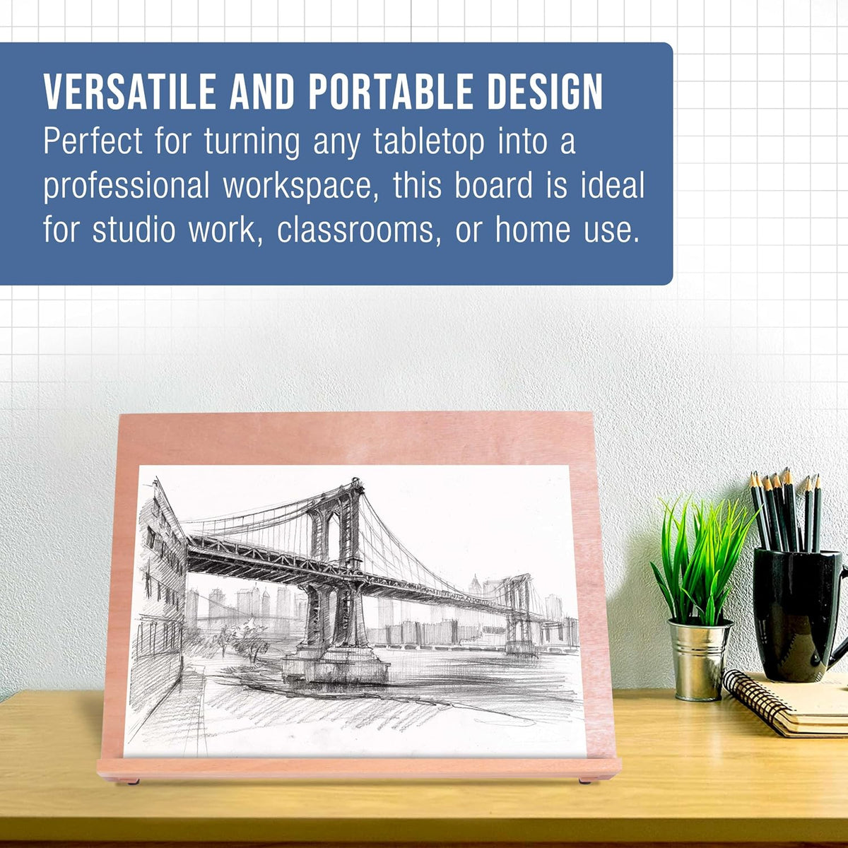 U.S. Art Supply Large 18-1/2" x 14-1/8", A3 Wooden Drawing Board Adjustable