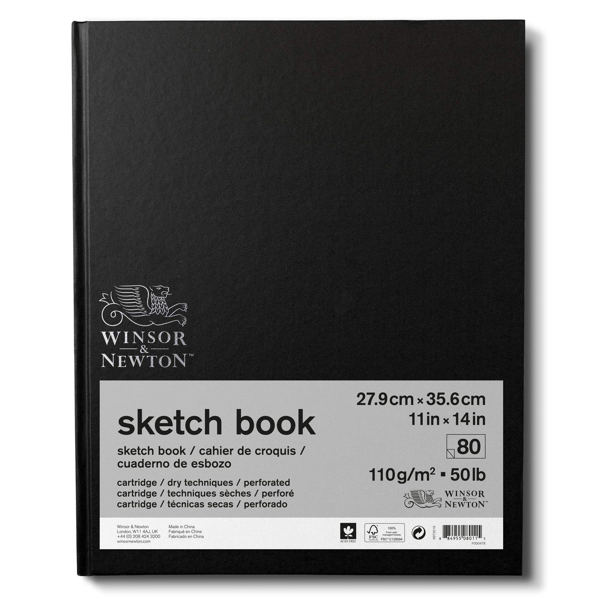 Winsor & Newton Classic Hard Bound Sketch Book, 8.5" x 11", 80 sheets, 110gsm, Natural White