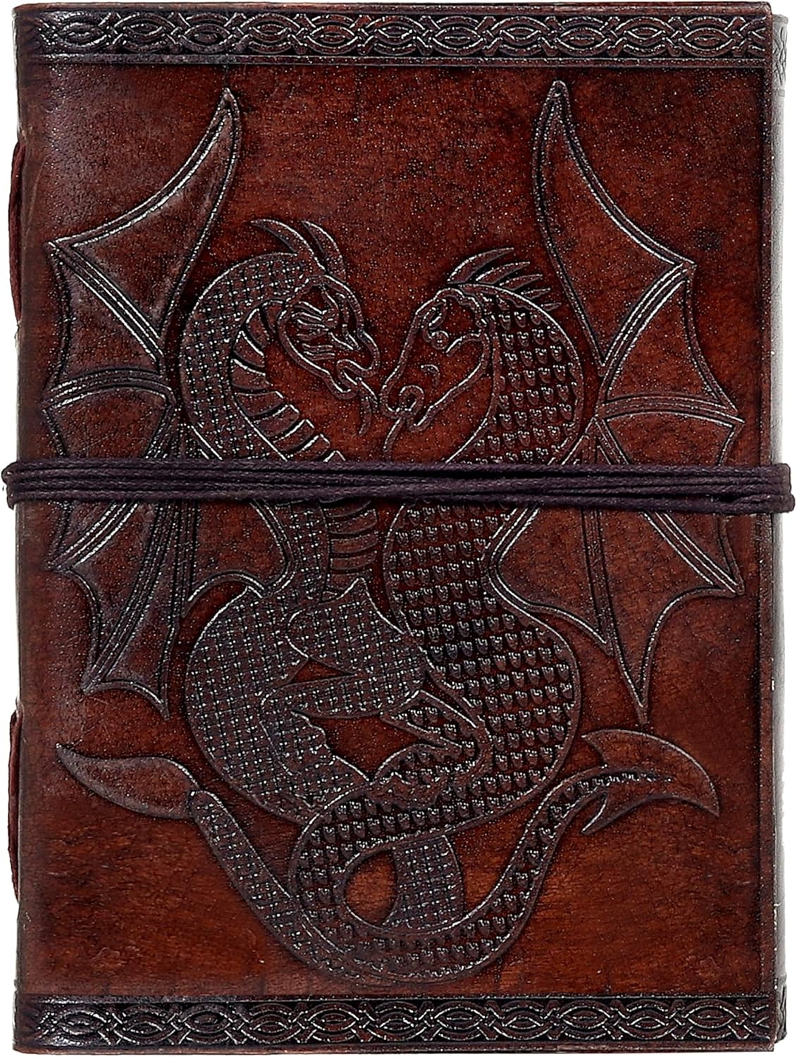 AzureGreen DOUBLE DRAGON Blank Page BOOK Handcrafted Leather Writing Unlined 5 x 7 JOURNAL (Brown)