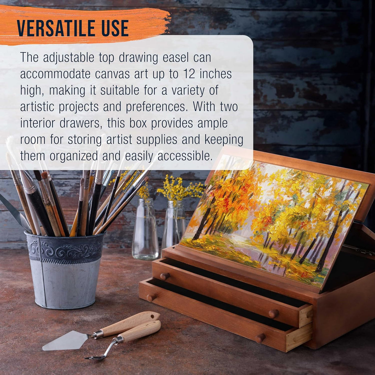 U.S. Art Supply 2-Drawer Artist Tool Supply Box with Locking Clasps