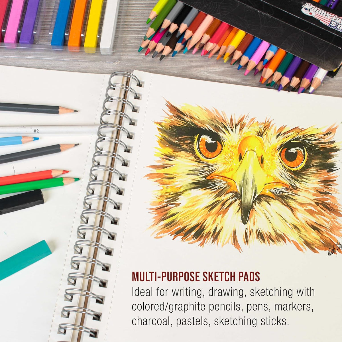 U.S. Art Supply 9"x12" Sketch Book Pad, Spiral Bound 100 Sheets Each,2-Pack