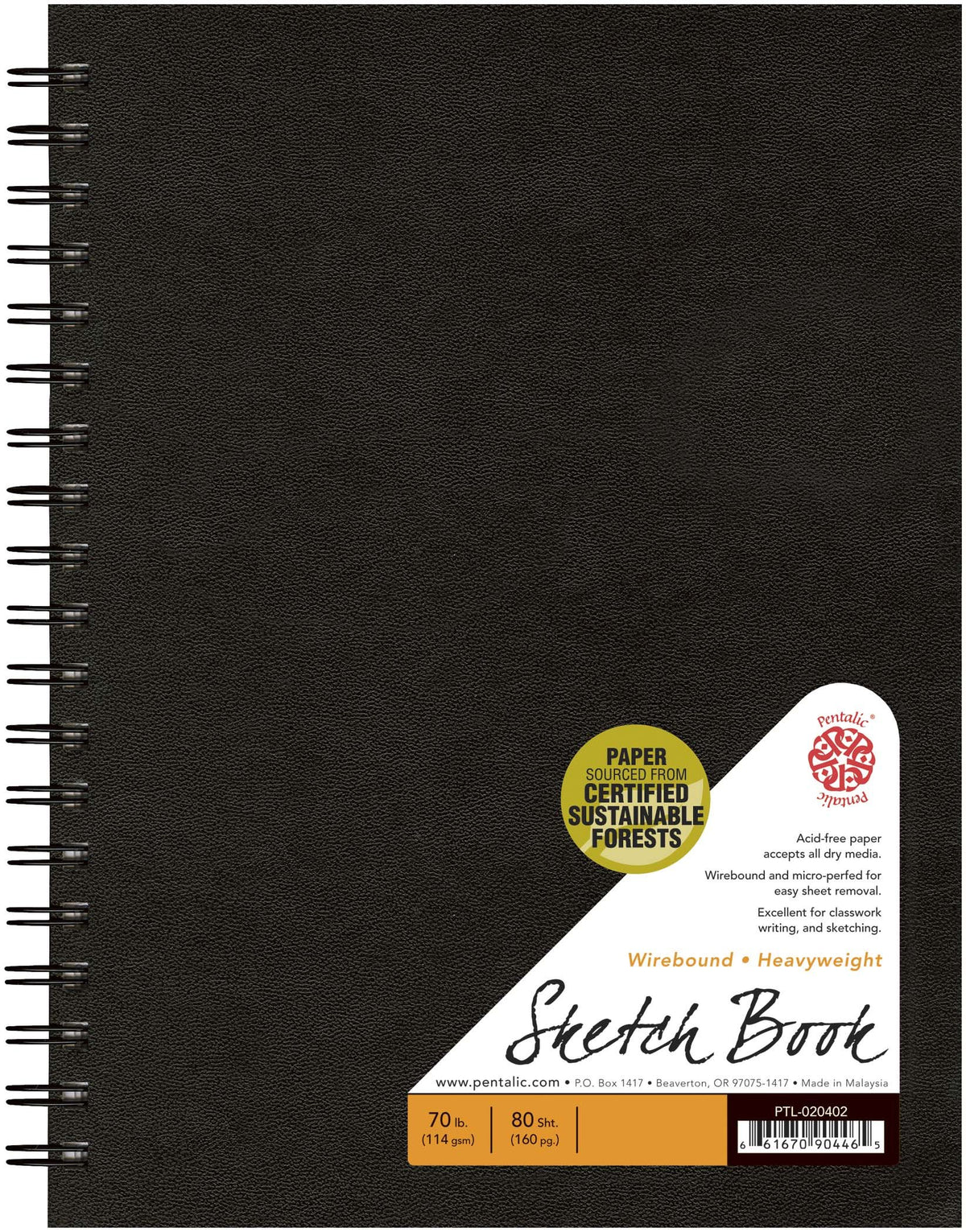 Pentalic - 8.5"x 11" Hardbound Sketchbook, 110 Sheets, Black
