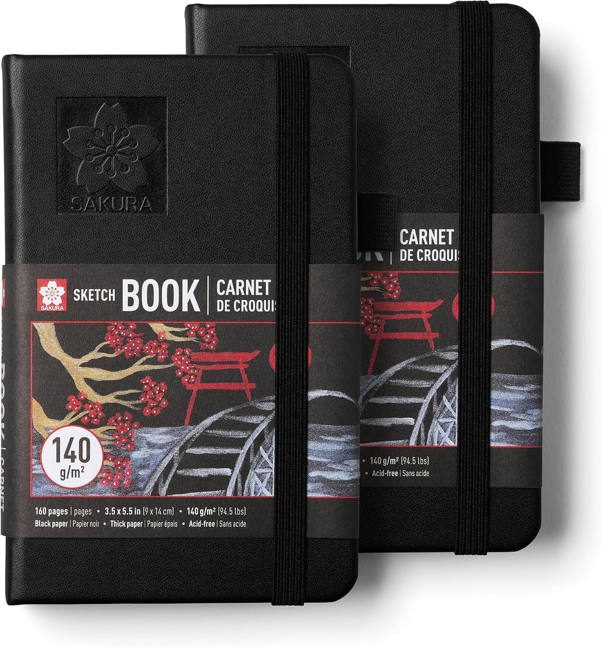 Sakura Sketchbook Pocket, Black Hardcover, Black Paper, 3.5 x 5.5", 2 Count