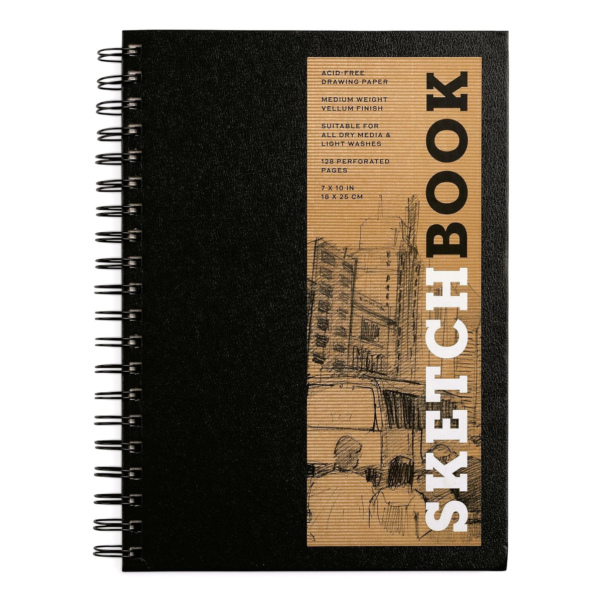 Sketchbook 7 x 10" Black Spiral Hardcover Mixed Media Sketchbook for Drawing: Acid-Free Quality Paper (128 pages) (Union Square & Co. Sketchbooks)