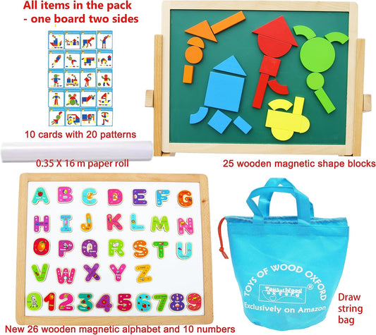 TOWO Wooden Easel for Kids, Foldable Double-Sided Magnetic Board
