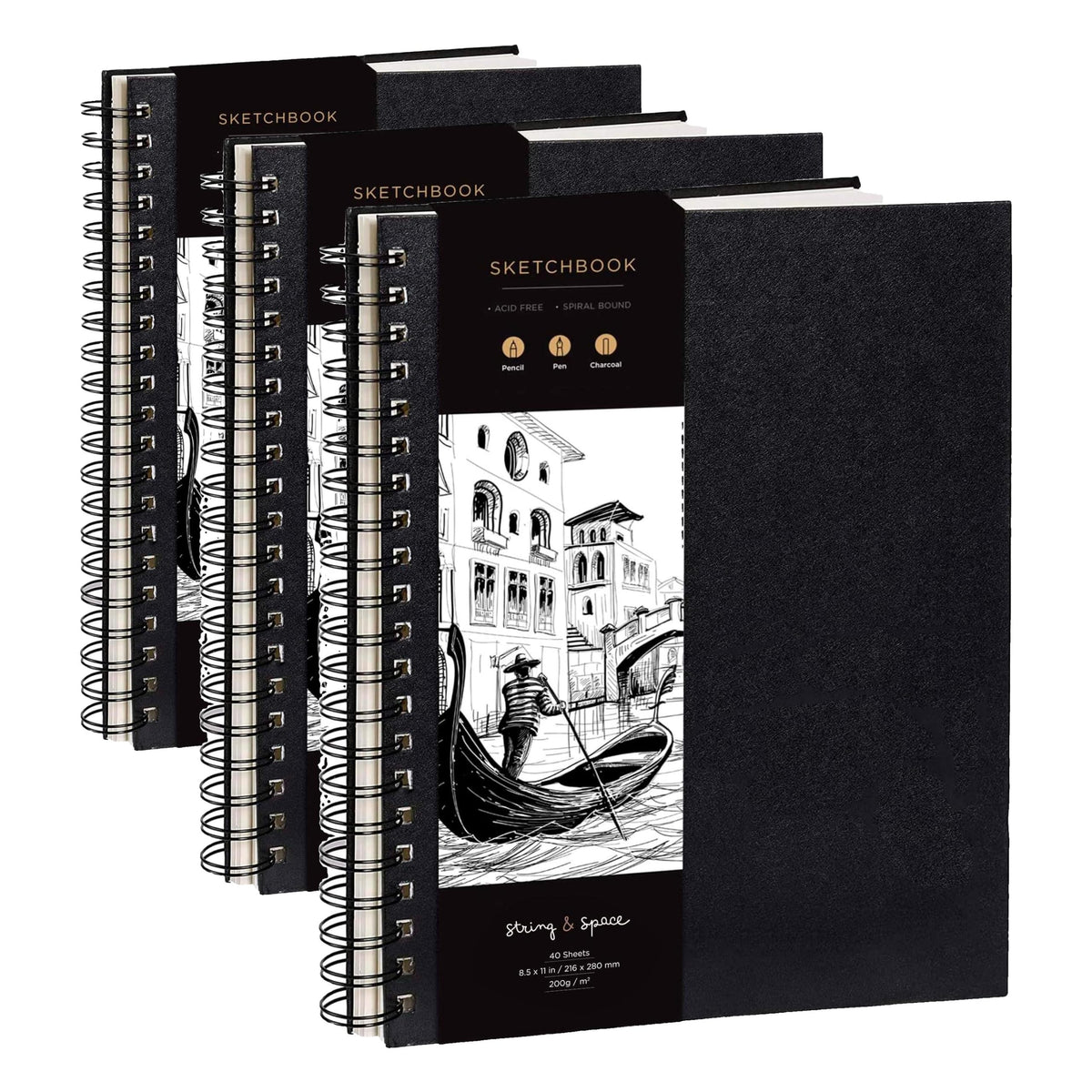 Artist’s Sketchbook Hardcover – 200GSM Very Thick Paper – Large, Spiral Sketch Book for Drawing and Mixed Media – Sketch Pad, Art Book - 8.25 x 11.4, 40 Sheets / 80 Pages