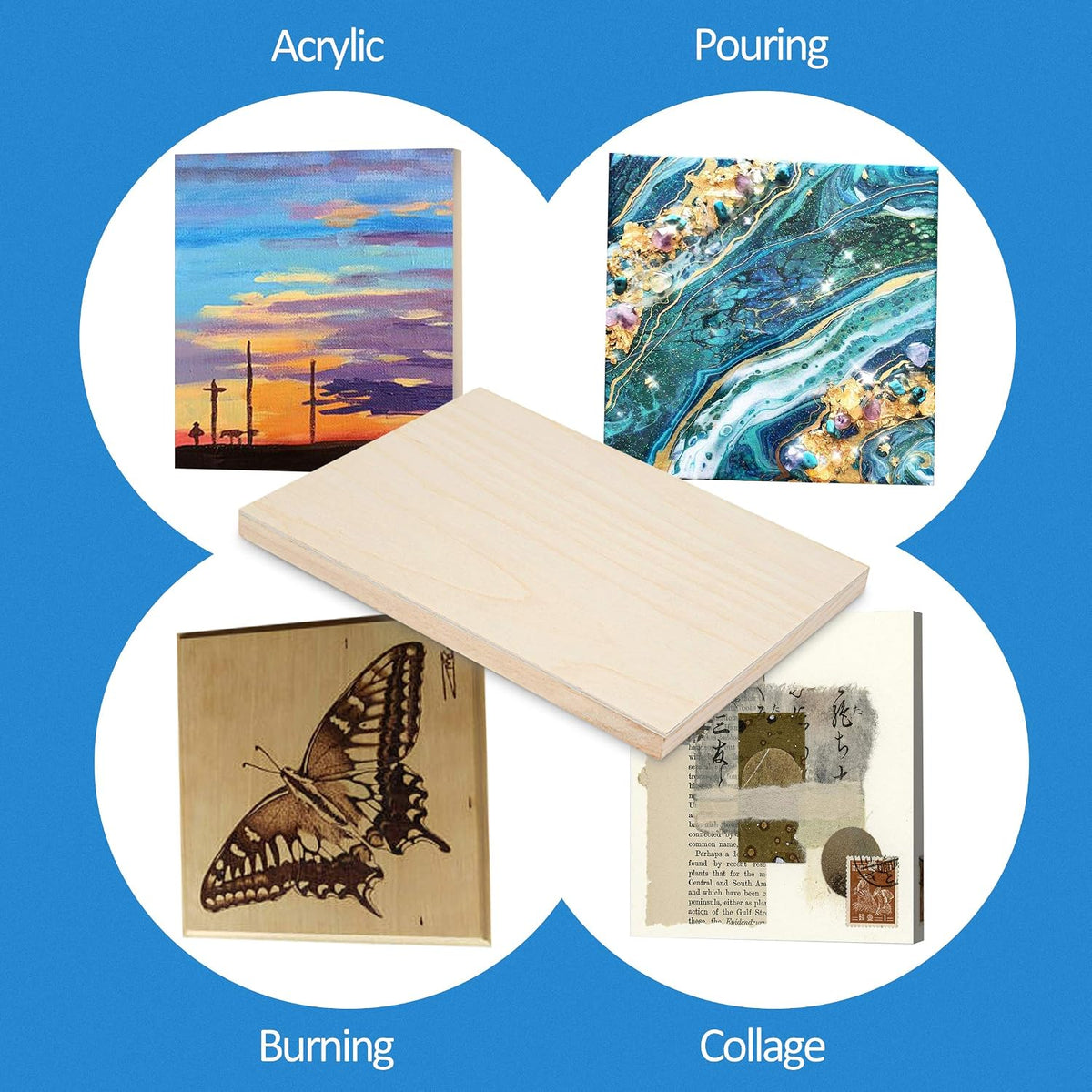 Falling in Art 4 Pack 9x12’’ Unfinished Birch Wood Panels Kit for Painting