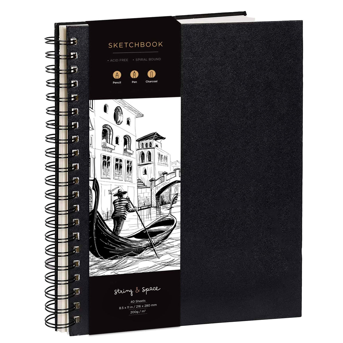 Artist’s Sketchbook Hardcover – 200GSM Very Thick Paper – Large, Spiral Sketch Book for Drawing and Mixed Media – Sketch Pad, Art Book - 8.25 x 11.4, 40 Sheets / 80 Pages