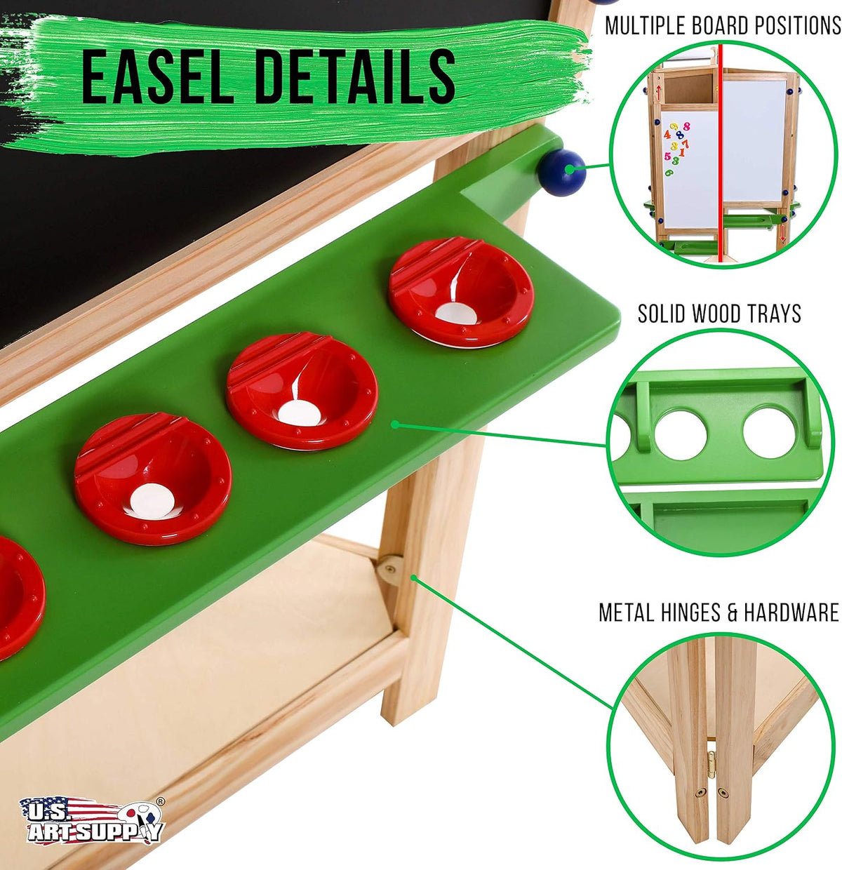 U.S. Art Supply Three Sided Art Station, Wooden Activity Easel