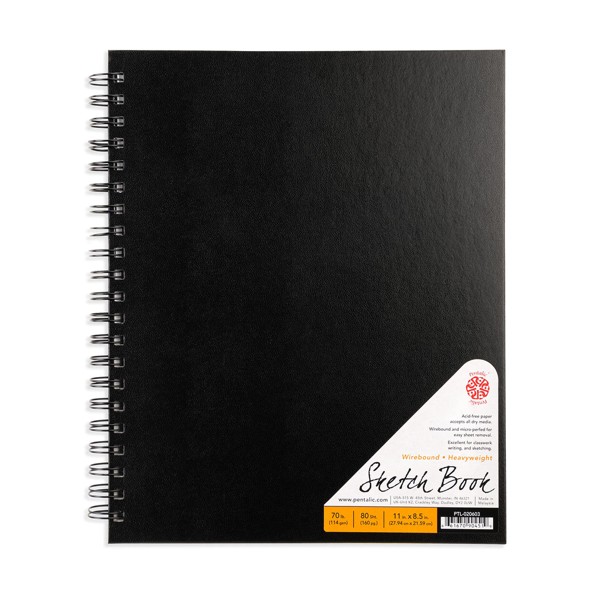 Pentalic - 8.5"x 11" Hardbound Sketchbook, 110 Sheets, Black