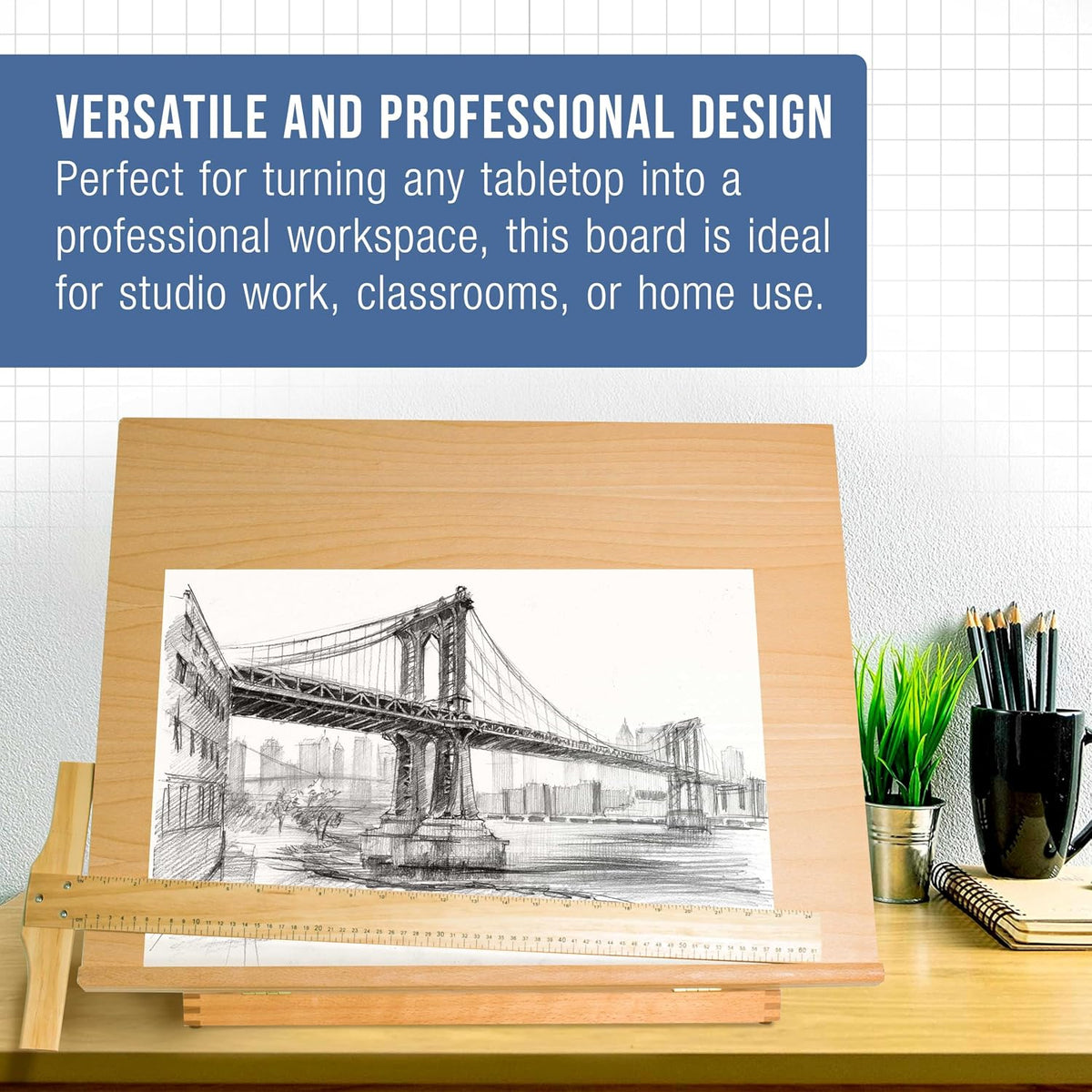 U.S. Art Supply X-Large 26" x 21" Wooden Drawing Board, Adjustable