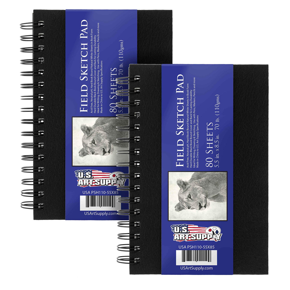 U.S. Art Supply 8.5" x 11" Premium Hardbound Sketch Book, 2-Pack