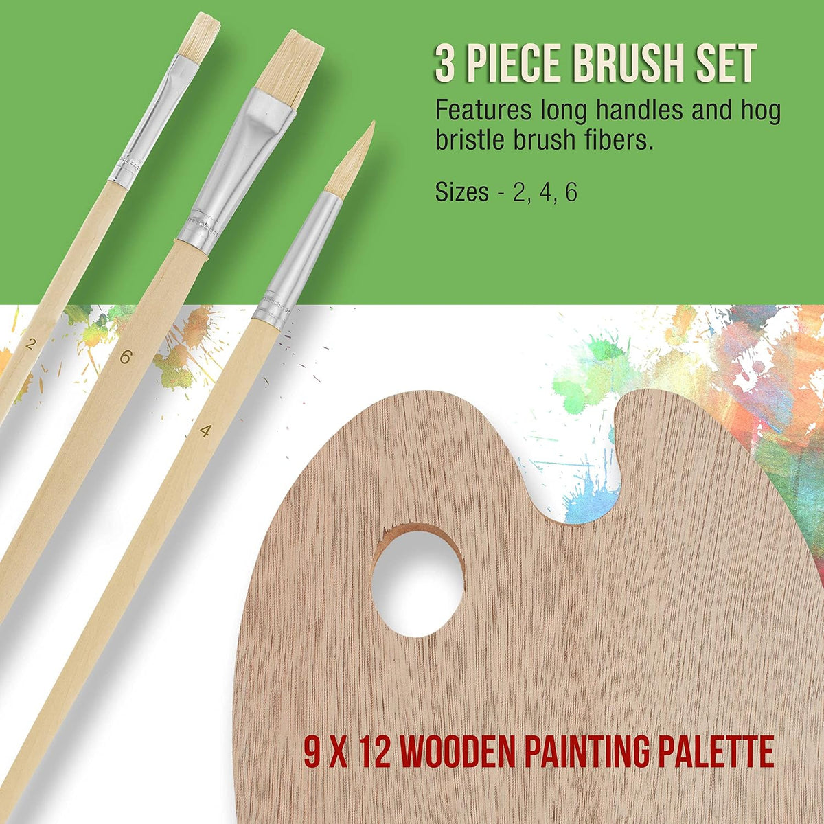 U.S. Art Supply Wood Painting Palette Set with 6-Piece Acrylic Paint Tubes