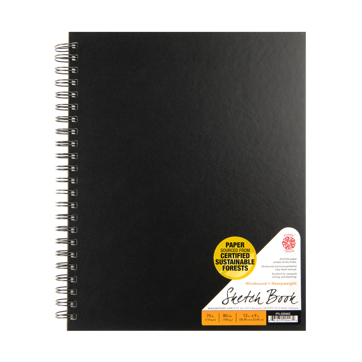 Pentalic - 8.5"x 11" Hardbound Sketchbook, 110 Sheets, Black