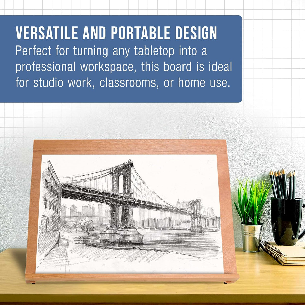 U.S. Art Supply X-Large 25-5/8" x 19" (A2) Wooden Drawing Board, Adjustable