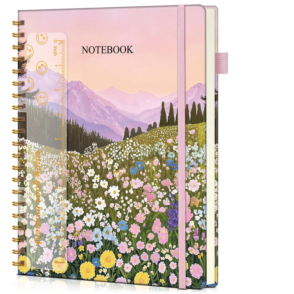 Blank Spiral Notebook Journal 8.5” x 11”, A4 Large Sketch Book for Women Men, 100 GSM Blank Paper Drawing Notebook, Hardcover Spiral Bound Sketchbook for Sketching Work School, Wildflower Mountainside