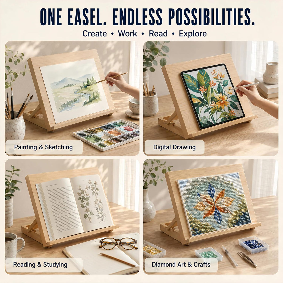 12.5"x16.5" Foldable Beechwood Tabletop Painting Easel